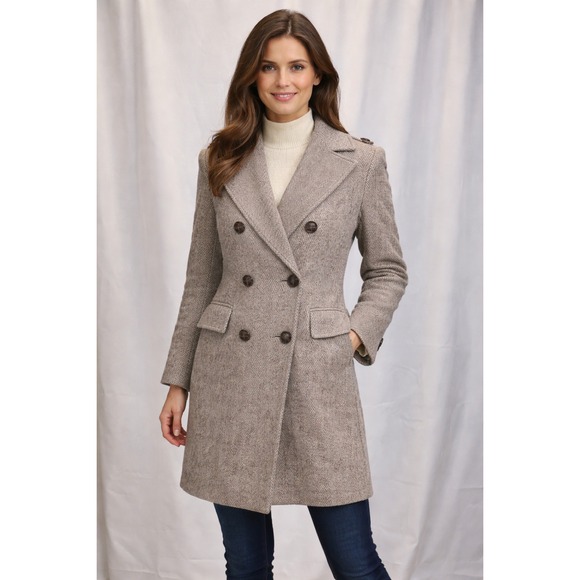Vintage Fieldston Clothes Herringbone Double Breasted Wool Coat‎ Women Read Size